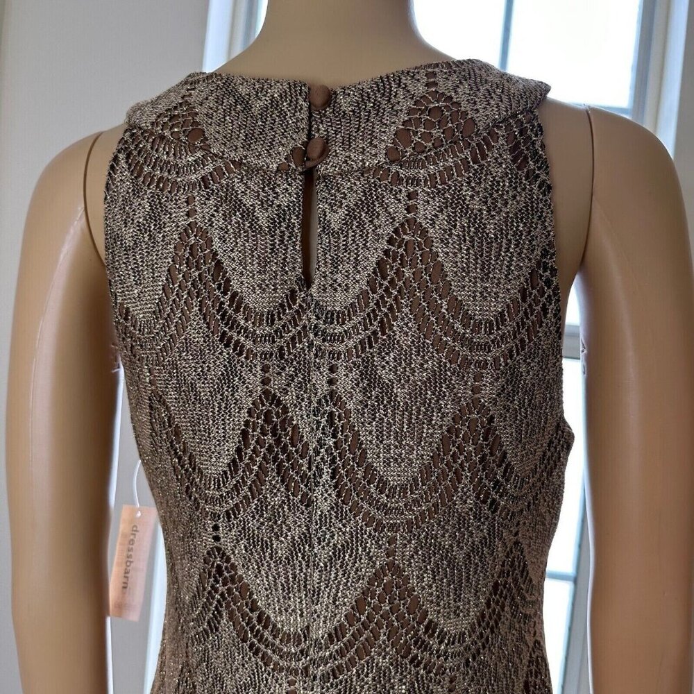 Dressbarn Shift Dress Size L/10 Shiny Brown Dark Lined Fringe Hem Sleeveless - Picture 5 of 15